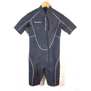 SeaSkin Wetsuit Men’s Small Black Neoprene Front Zip Short Sleeve Surf Dive Swim